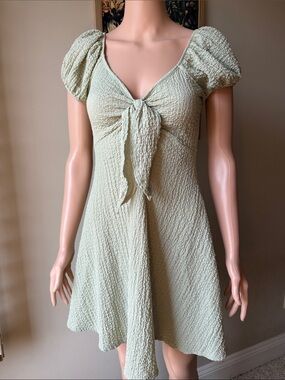 See You Monday Sage Green Tie-Front Mini Dress